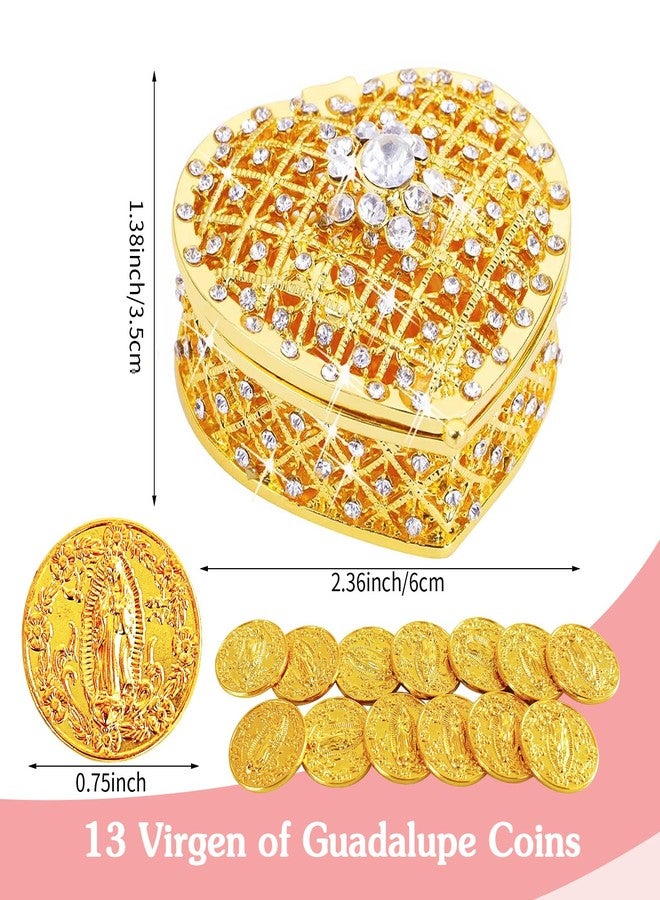 LAIAMER Wedding Arras Coins Set Arras Para Boda Catolica Arras De Boda Catolica with 13 Virgen of Guadalupe Coins and Gold Heart Shaped Box Wedding Accessories for Ceremony - Image 2